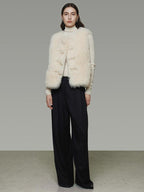 unspoken Wool Fleece Lined Single Button V-neck Tailored Workwear Beige Cropped Jackets