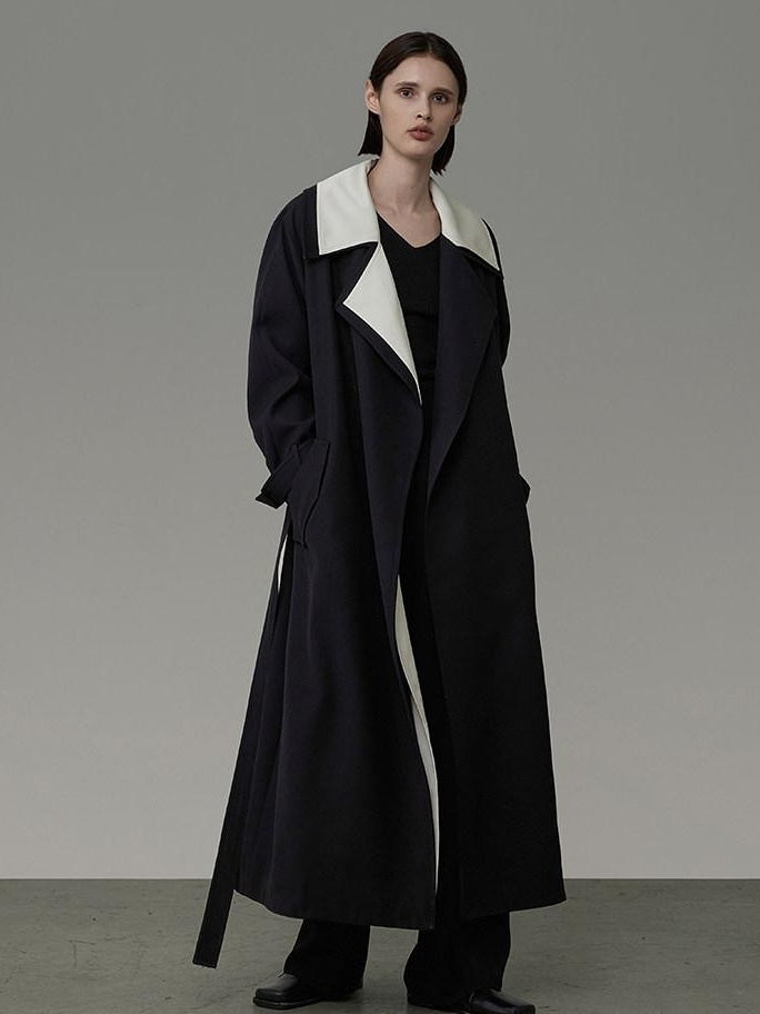 unspoken Colorblock Relaxed Minimalist Notched Lapel Women Office Outerwear Long Coats