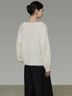 unspoken Cozy Minimal Commuter V-neck Crochet Knit Loose Women Pullover Sweaters