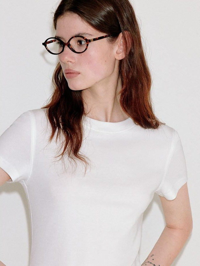 fano Cooling Lyocell Blend Korean Slim Short Sleeve Tee Basic Crop Tops