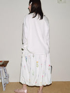 fano Youthful Print Loose Casual Round Neck White Striped Women Long Sleeve T-Shirts