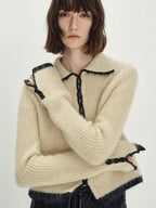 someonesometimes Soft Mohair Wool Blend Slim Short Lapel Buttoned Women Knitwear Cardigans