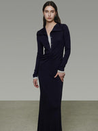 unspoken Breathable Modal Faux Twopiece Slim A Line V-neck Commuter Maxi Dresses