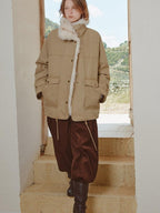 fano 90% White Duck Down Warm Korean Straight Washed Khaki Stand Collar Down Jackets