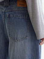 fano Breathable Cotton Natural Waist Relaxed Pocketed Casual Blue Straight Leg Jeans