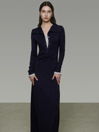 unspoken Breathable Modal Faux Twopiece Slim A Line V-neck Commuter Maxi Dresses