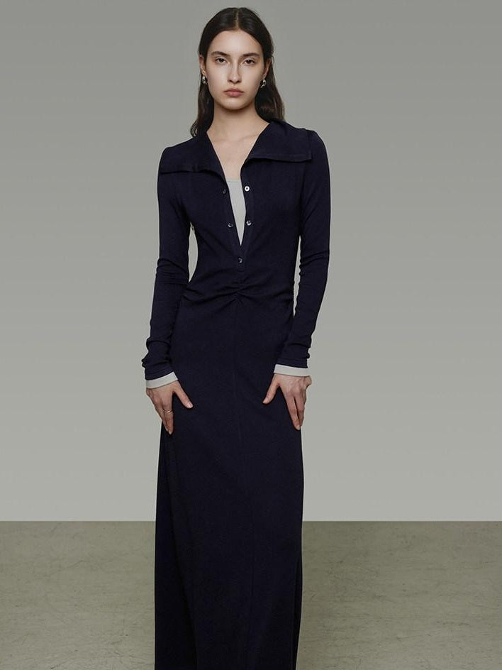 unspoken Breathable Modal Faux Twopiece Slim A Line V-neck Commuter Maxi Dresses