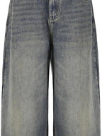 fano Breathable Cotton Distressed Natural Waist Loose Fit Blue Wide Leg Jeans