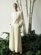 unspoken Original Design Double Breasted Cream Straight Fit Long Sleeve Top & Skirt Sets