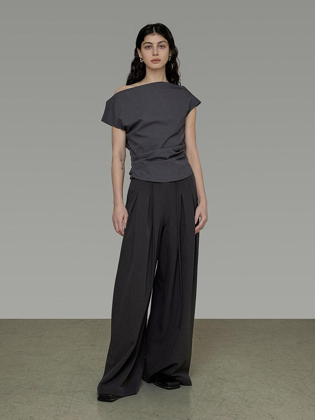 unspoken Pleated Stretch Minimalist Workwear Natural Waist Women Wide Leg Pants