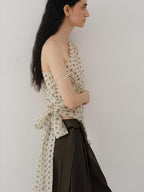 someonesometimes Ruched Asymmetrical Tie One Shoulder Workwear Floral Polyester Beige Tube Tops