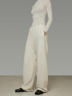 unspoken Soft Breathable Cotton High Waist Drawstring Minimalist Office Wide Leg Pants