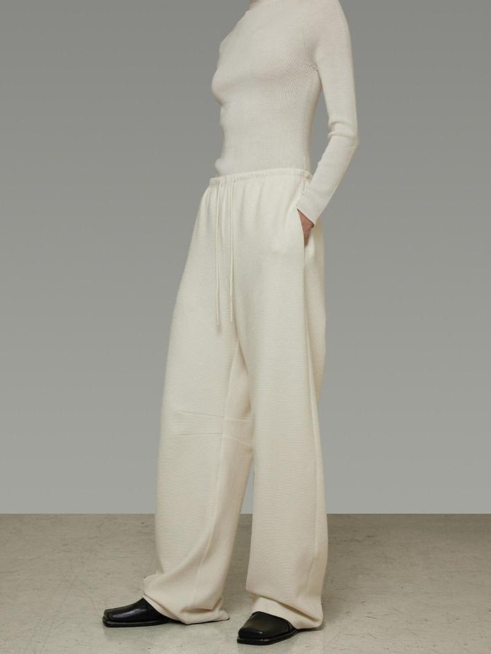 unspoken Soft Breathable Cotton High Waist Drawstring Minimalist Office Wide Leg Pants