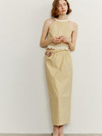 someone sometimes Ruffle Original Slim Fit Melon Halter Cotton Mix Top & Skirt Sets