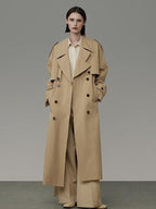 unspoken Pure Cotton Double Breasted Long Straight Minimal Women Khaki Trench Coats