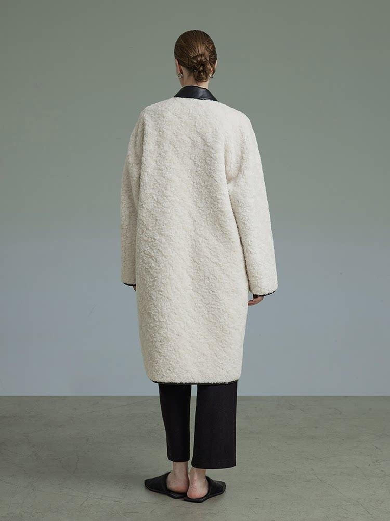unspoken Thick Warm Minimalist Straight Fit Women Toggle Colorblock Mid Length Wool Coats