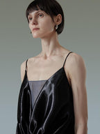 unspoken Satin Minimal V-neck Camisole Natural Waist City Commuter Women Maxi Dresses