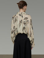 unspoken Breathable Soft Office Loose V-neck Embroidered Floral Viscose Blend Blouses