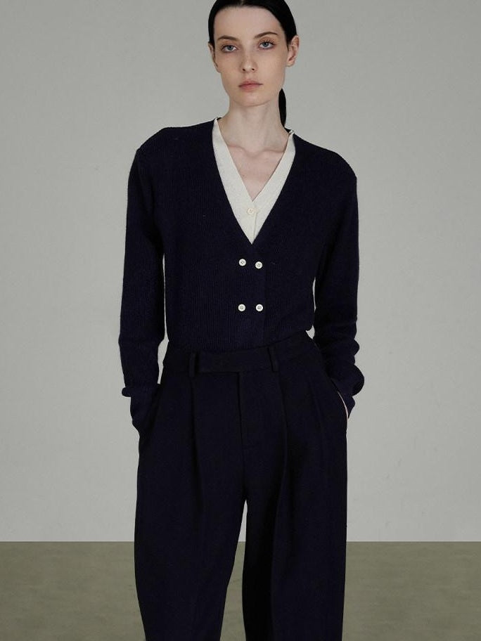 unspoken Minimal Commuter V-neck Button Loose Fit Cardigan Women Gray Colorblock Sweaters