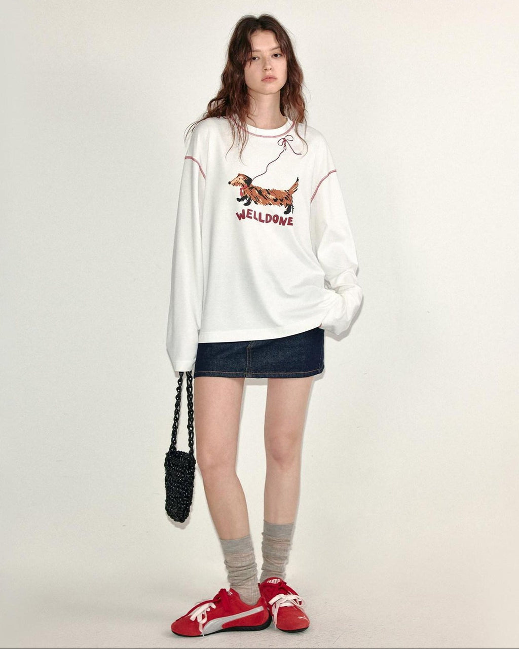 fano Lyocell Stretch Loose Korean Commuter Round Neck Printed Long Sleeve T-Shirts
