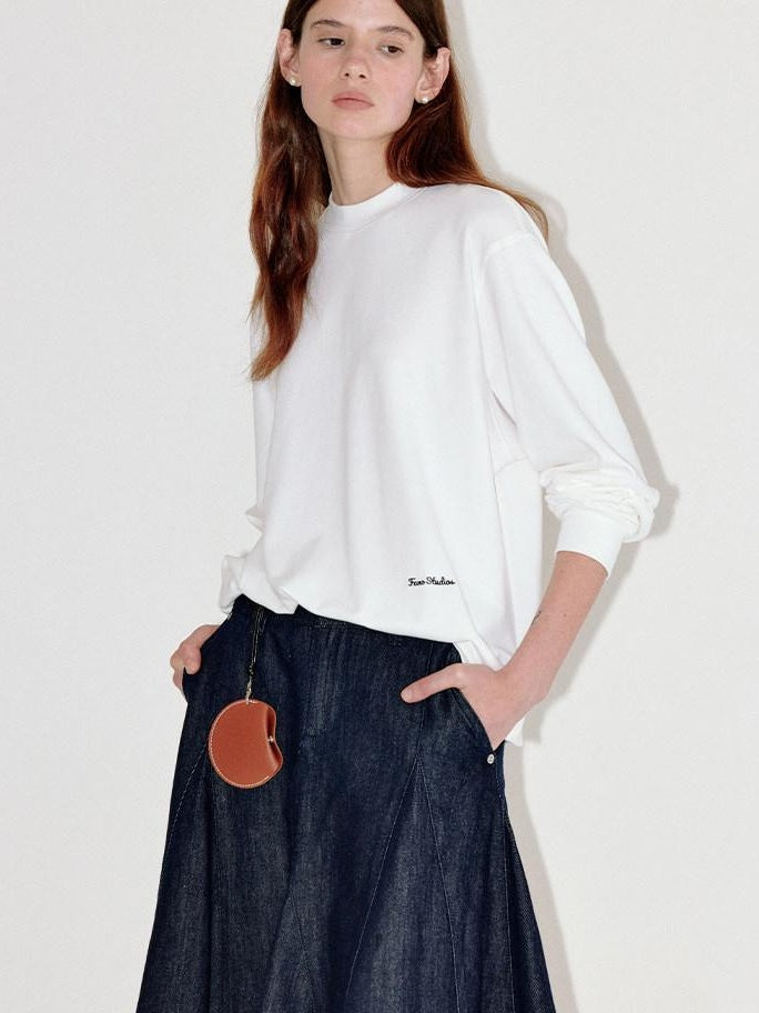 fano Embroidered Cotton Blend Relaxed Loose Womens Casual Long Sleeve T-Shirts