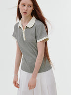 fano Stretch Cotton Henley Neck Korean Straight Heather Gray Short Sleeve T-Shirts