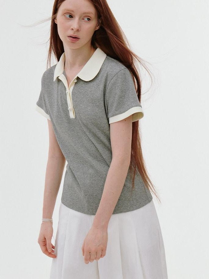 fano Stretch Cotton Henley Neck Korean Straight Heather Gray Short Sleeve T-Shirts