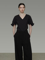 unspoken Breathable Lyocell Minimalist Office Loose V-neck Women Pullover Blouses