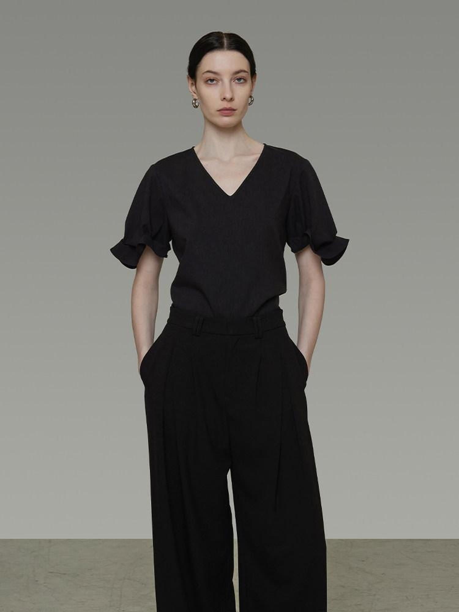 unspoken Breathable Lyocell Minimalist Office Loose V-neck Women Pullover Blouses