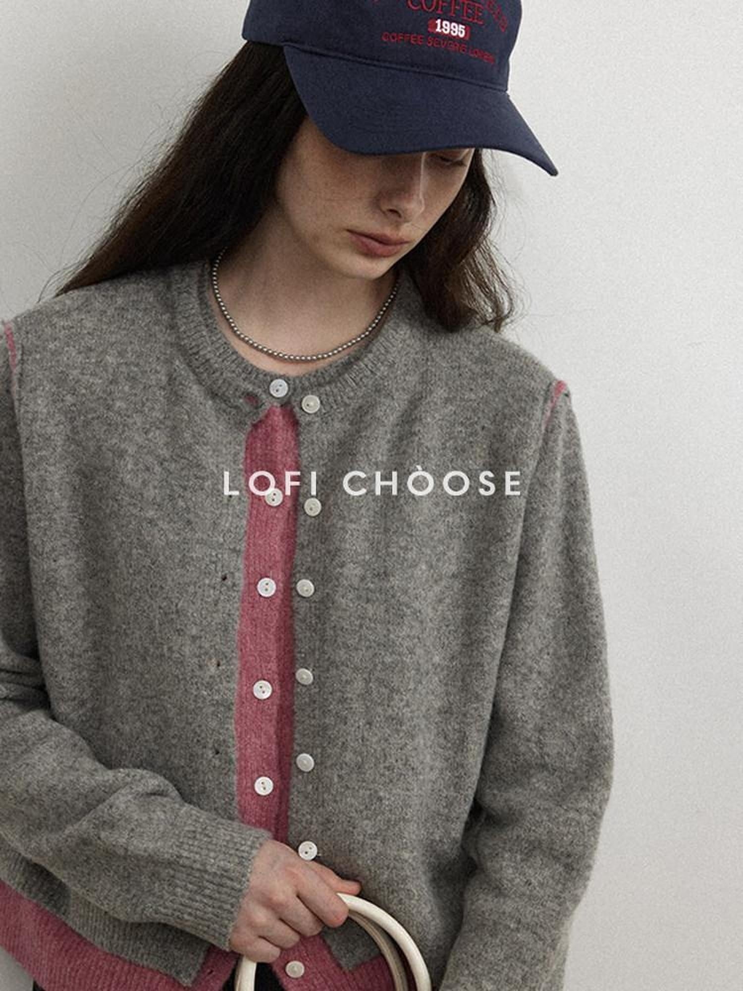 Lofi choose Office Loose Fit Colorblock Button Crewneck Graphic Layered Women Knit Cardigans