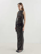 someone sometimes Versatile Pleated Tie Cami Slim Fit Lyocell Linen Blend Women Top & Skirt Sets