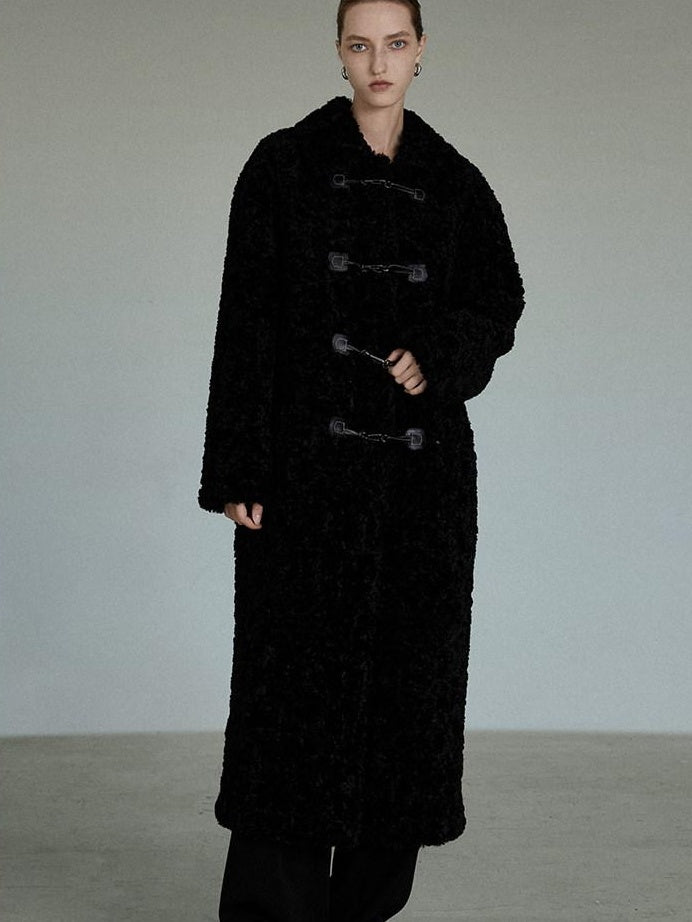 unspoken Thick Double Breasted Commuter Straight Fit Women Black Polyester Long Coats