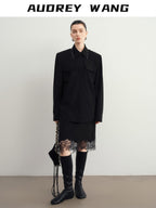 Original Loose Lapel Long Sleeve Open Front Patch Pocket Women Solid Blouses