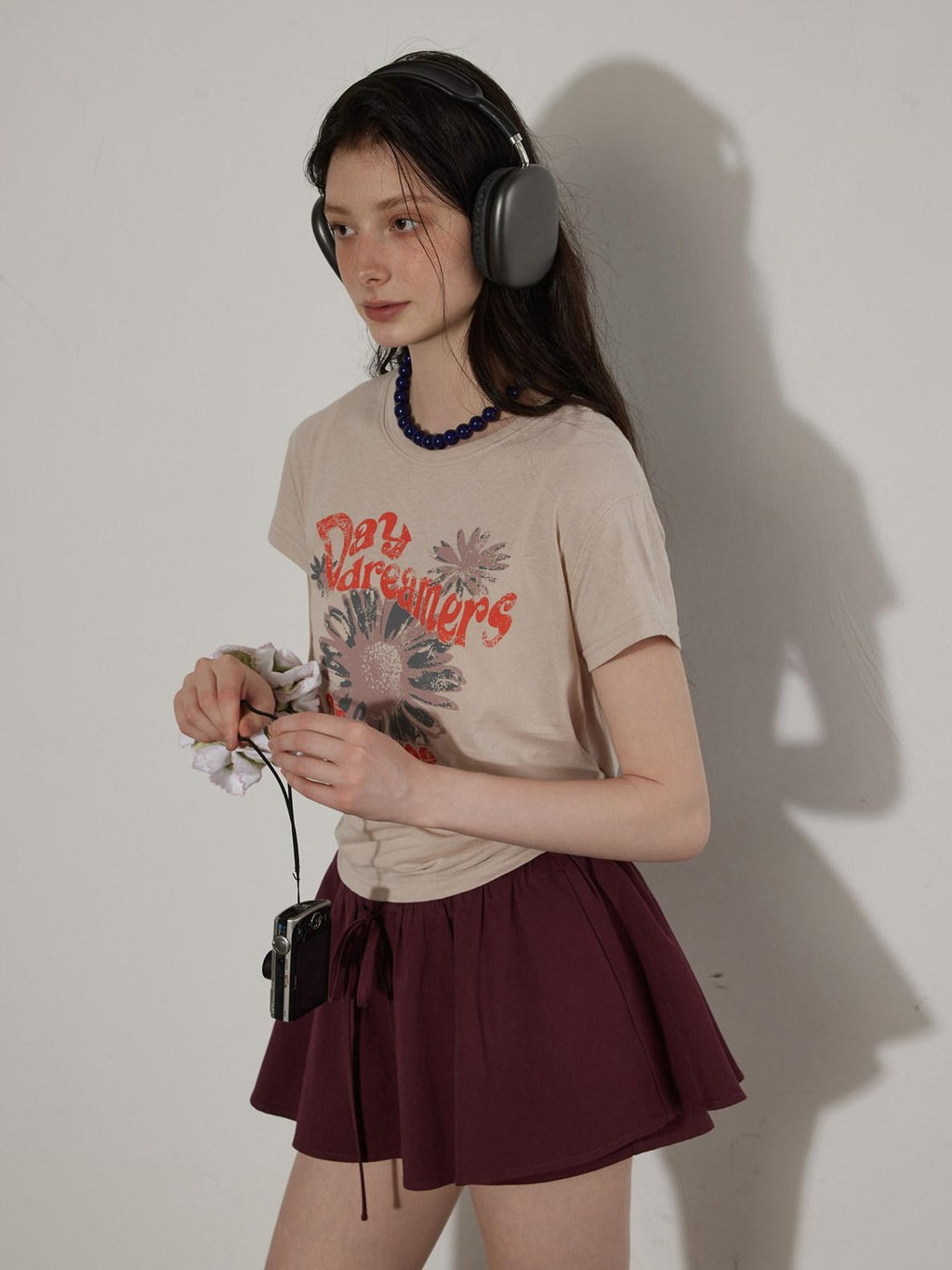 Lofi choose Cotton Floral Printed Loose Casual Round Neck Women Blue Short Sleeve T-Shirts