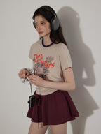 Lofi choose Cotton Floral Printed Loose Casual Round Neck Women Blue Short Sleeve T-Shirts