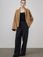 unspoken Asymmetric Sculpted Single Breasted Minimal Commuter Loose V-neck Wool Coats