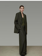 unspoken Breathable Dark Green Loose Lapel Blazer High Waist Casual Top & Skirt Sets