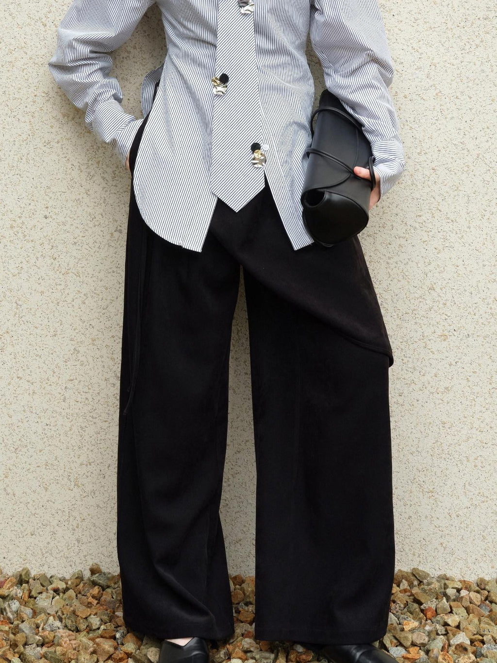 audreyyang Comfort Stretch Asymmetric Minimalist High Waist Loose Fit Women Straight Pants