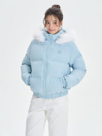 ikyou Thick Embroidered Detachable Hood Straight Fit Commuter Polyester Puffer Jackets