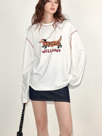 fano Lyocell Stretch Loose Korean Commuter Round Neck Printed Long Sleeve T-Shirts