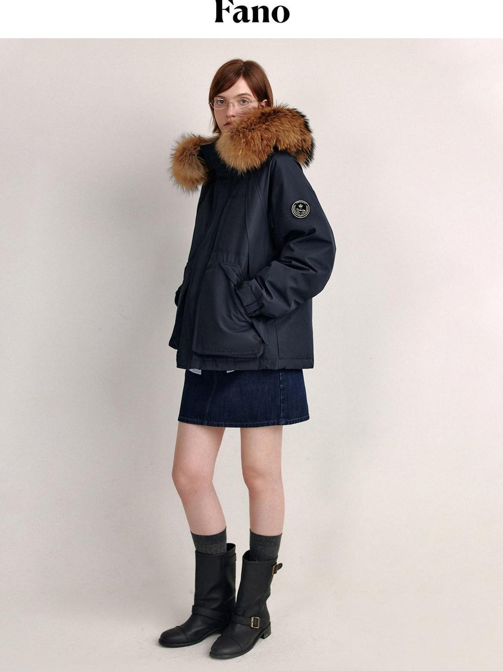 fano 90 Percent White Duck Down Detachable Hood Straight Short Navy Down Jackets