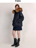 fano 90 Percent White Duck Down Detachable Hood Straight Short Navy Down Jackets