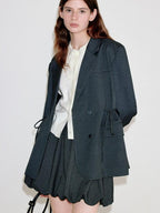 fano Deep Gray Solid Single Button Blazer Loose Fit Women Workwear Top & Skirt Sets