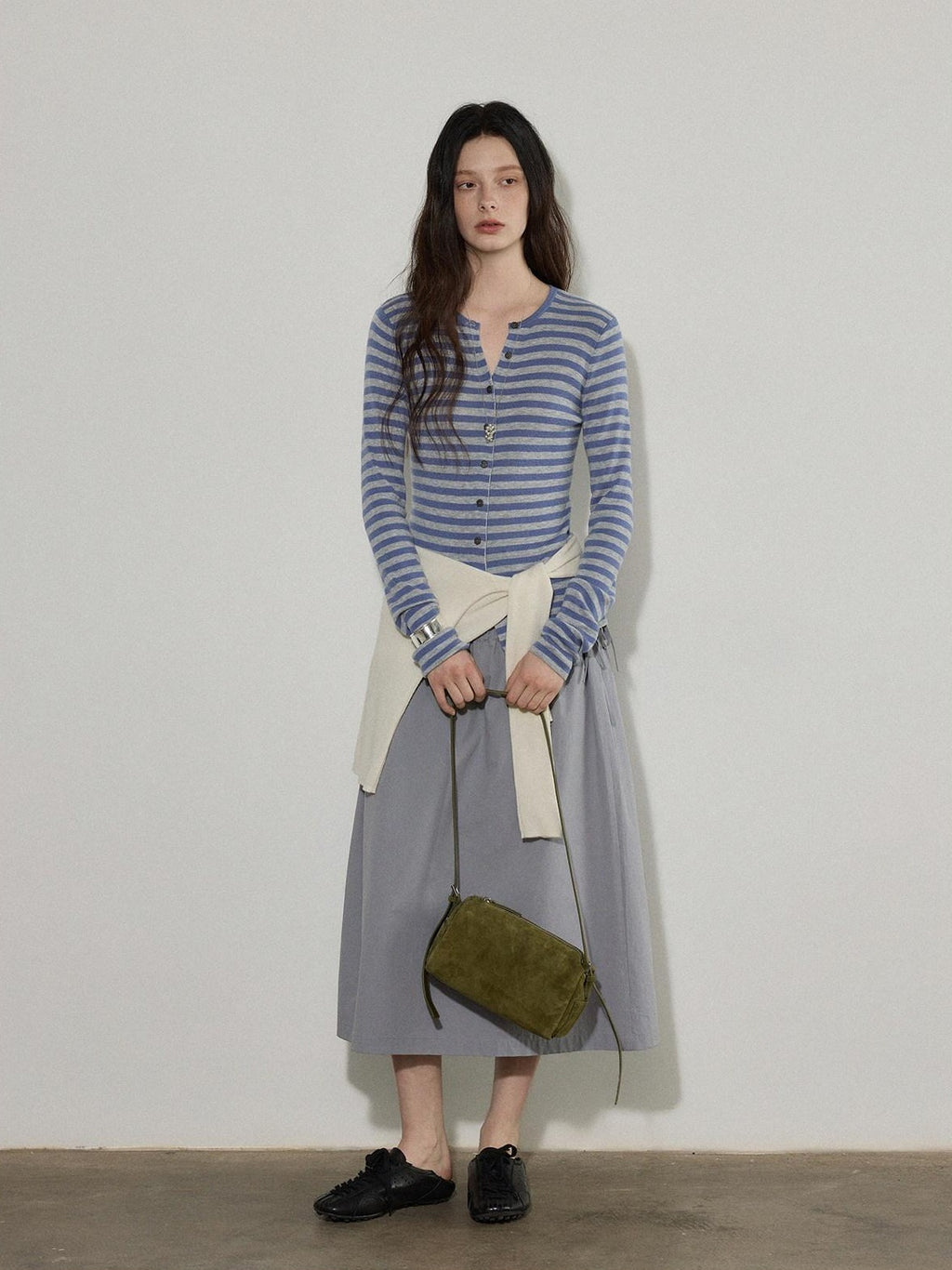 Lofi choose Wool Blend Slim Fit Striped Commuter Women Button Front Knitwear Cardigans