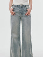 fano Comfortable Relaxed Natural Waist Zipper Fly Light Blue Straight Leg Jeans