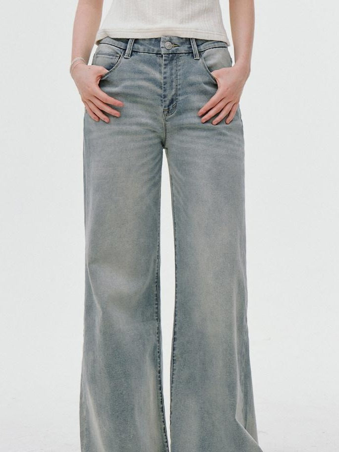 fano Comfortable Relaxed Natural Waist Zipper Fly Light Blue Straight Leg Jeans