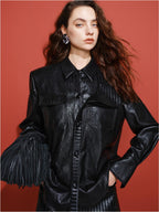 audreyyang Premium Pu Leather Lapel Long Sleeve Tailored Womens Black Wine Leather Jackets
