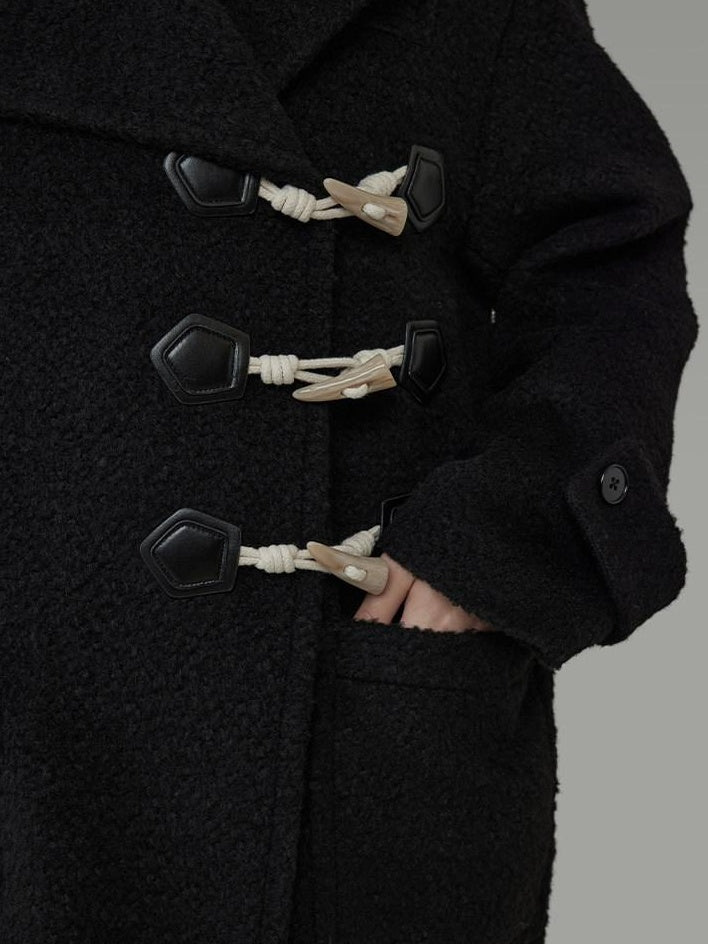 unspoken Warm Thick Long Single Breasted Black Loose Fit Minimalist Office Wool Coats