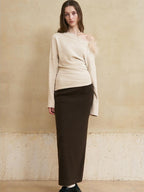 someonesometimes 3D Embellished Asymmetrical Neck Slim Crop Knit Wool Blend Sweaters
