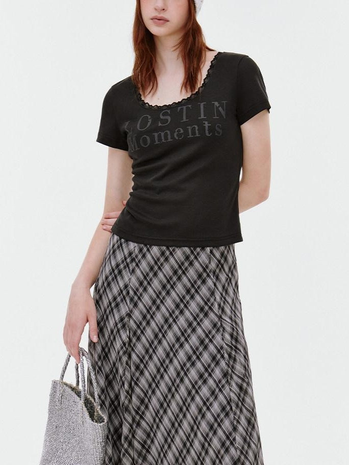 fano Lyocell Stretch Slim Korean Printed Crew Neck Dark Gray Short Sleeve T-Shirts